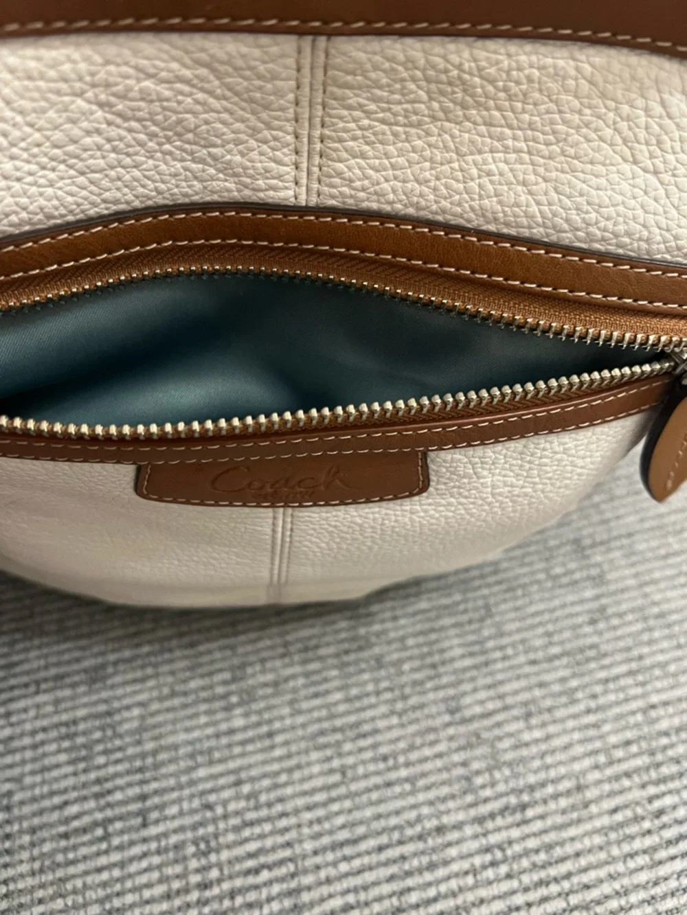 Coach Cream Leather Shoulder Tote with Brown Trim - Picture 9 of 12